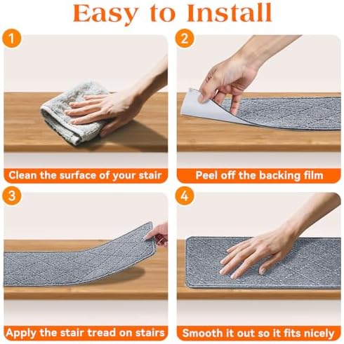 Stair Treads for Wooden Steps 10 PCS, Non Slip Stair Rugs Grey - Image 6