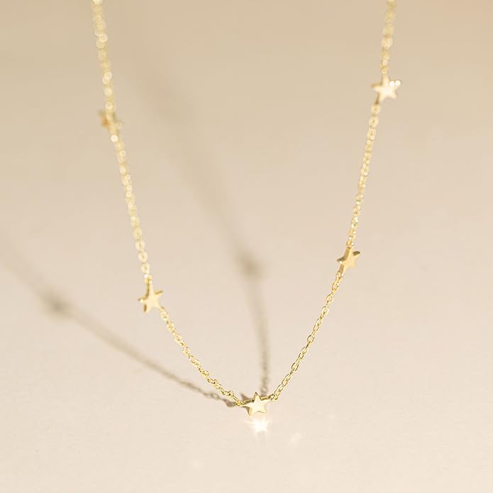 VRIUA Necklaces for Women - 14K Gold/Silver Plated Dainty Chain Necklace with Five Charms: Diamond, Bow, Snowflake, Cross, Flower, Clover, Butterfly, Heart, Star of David, and Star Trendy Jewelry
