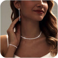Tennis Necklace Bracelet for Women, Dainty Sterling Sliver Choker Necklace Crystal Link Bracelet Stud Earrings for Women Wedding Jewelry for Bride Jewelry Set Accessories