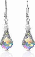 Antique Inspired Vintage Victorian Dangle Drop Earrings for Women - Colored Austrian Crystal Leverback Earrings - Jewelry Gift for Her