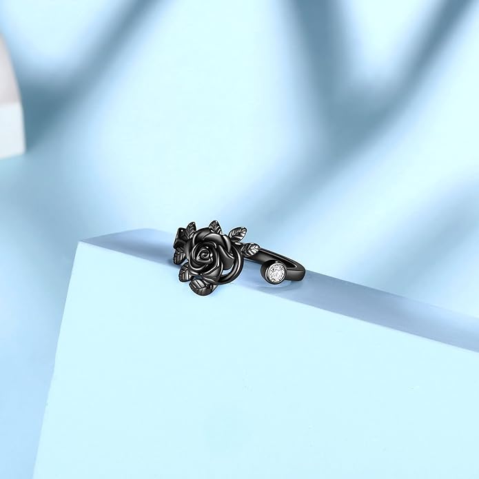 925 Sterling Silver Rose Flower Ring - Adjustable, Elegant Promise Ring for Women & Girls - Perfect for Birthday & Wedding Gifts