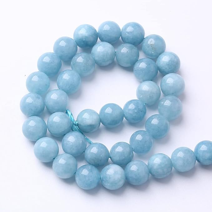 32Pcs 12mm Natural Blue Chalcedony Jades Beads for Jewelry Making Aquamarine Jades Energy Stone Healing Beads DIY Bracelet Necklace 15" 1 Strand
