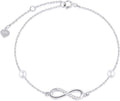14k Gold Natural Diamond Infinity Anklets for Women, Real Gold Pearl Jewelry Ankle Bracelet Gifts for Her, 9.4-11 Inch