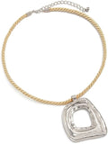 PLOUTOS Statement Modern Geometric Hollow Square Pendant Rope Chain Necklace for Women Bold Fashion Layering Collarbone Jewelry Party Wear Accessory