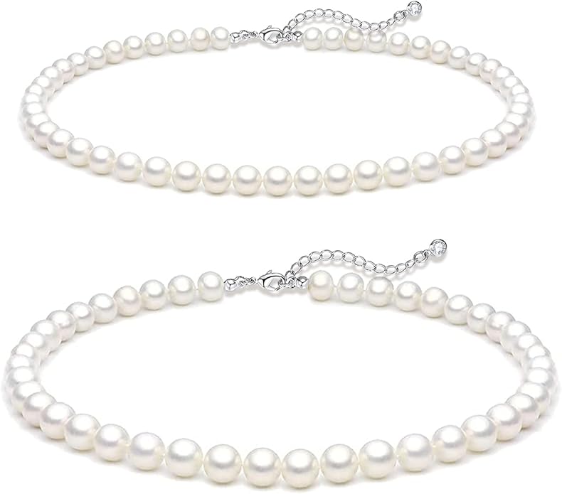 Zeffy Pearl Necklace 4MM/6MM/8MM Dainty Round Imitation Pearl Choker Necklace Wedding Pearl Necklace Delicate Jewelry for Women Simple Bridesmaid Jewelry Gifts