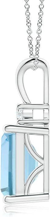 Angara Natural Aquamarine Solitaire Pendant for Women | Emerald-Cut Aquamarine Pendant with Diamond in 14K Solid Gold/Silver/Platinum With 18" Chain | March Birthday, Gemstone Jewelry Gift