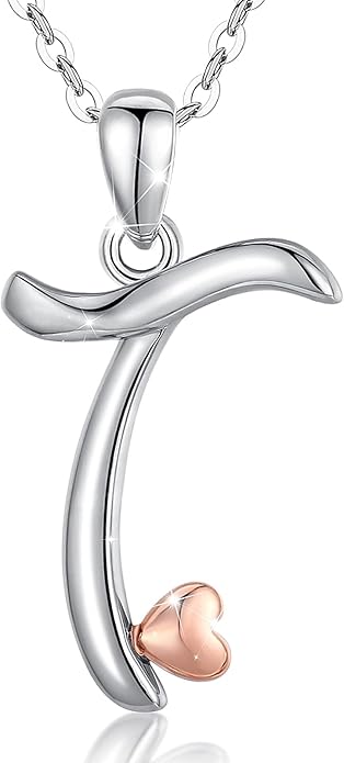 CELESTIA 925 Sterling Silver Initial Necklaces 26 Letter with Rose Gold Heart - 18 Inch Chain