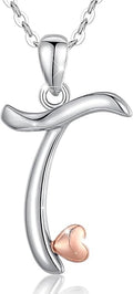 CELESTIA 925 Sterling Silver Initial Necklaces 26 Letter with Rose Gold Heart - 18 Inch Chain