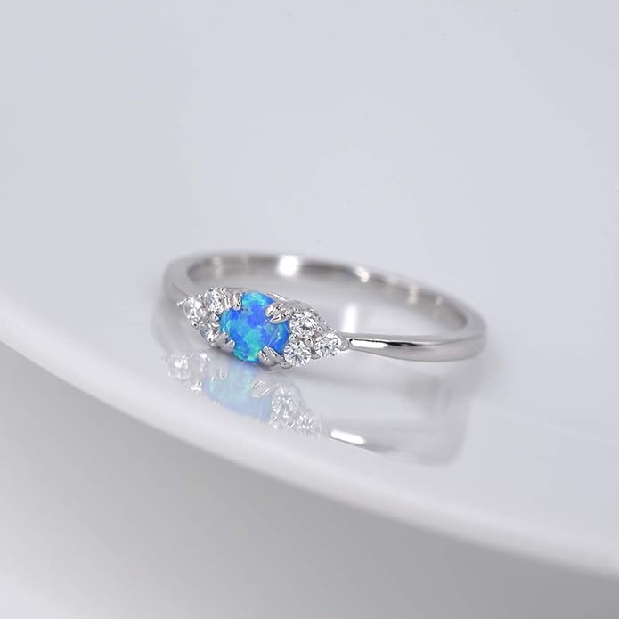 espere Sterling Silver Halo Opal Stacking Ring Simple Dainty Gold Ring Opal Ring Birthstone Ring 4-10