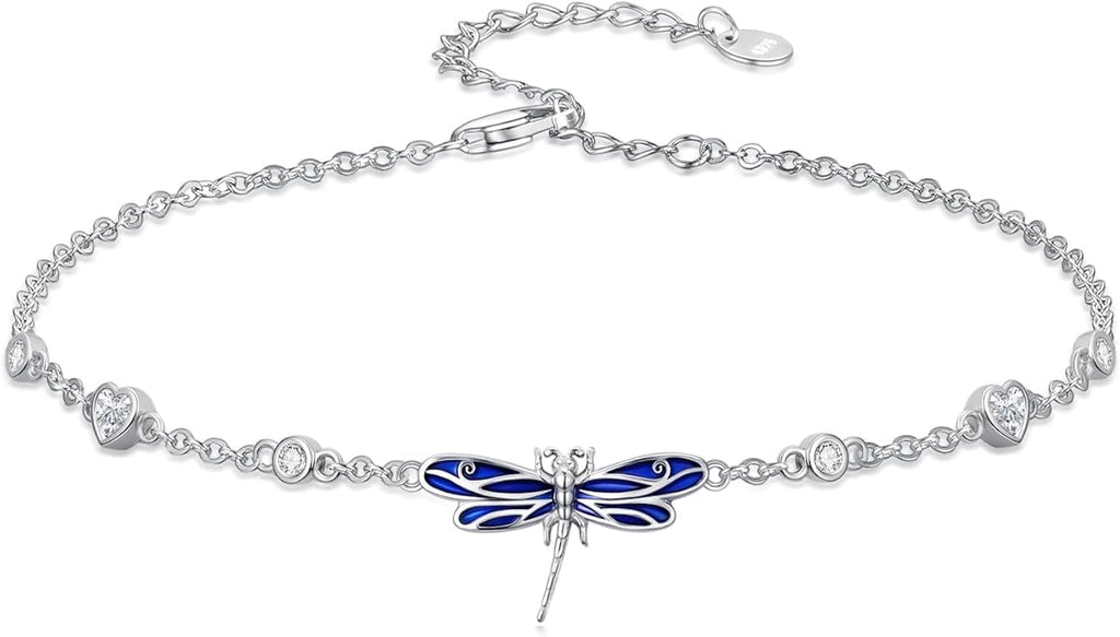 WINNICACA 925 Sterling Silver Anklets for Women Adjustable Beaded Butterfly Opal Anklet Bracelet Foot Chains Jewelry Gifts for Women Beach Birthday Christmas Gift