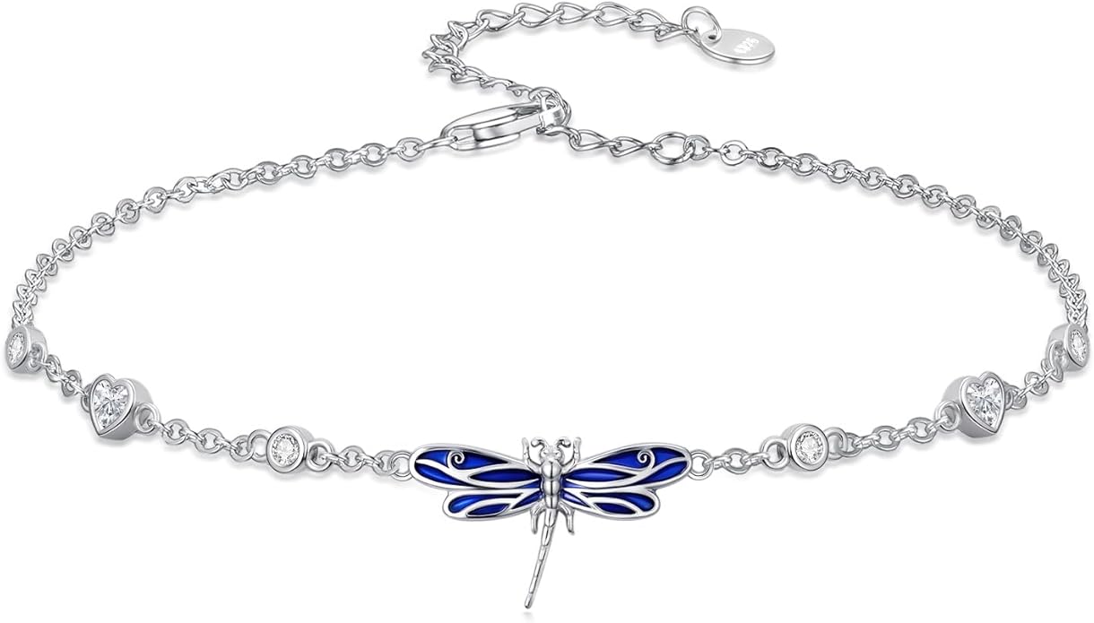 WINNICACA 925 Sterling Silver Anklets for Women Adjustable Beaded Butterfly Opal Anklet Bracelet Foot Chains Jewelry Gifts for Women Beach Birthday Christmas Gift