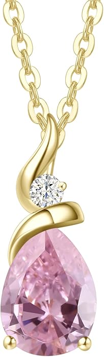 FANCIME 14K Solid Yellow Gold Birthstone Pendant Necklace for Women with Diamond Pear Shaped Teardrop Necklace Birthday Gifts for Mom Women Sterling Silver Chain 16" + 2" Extender