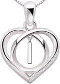 ALOV Jewelry Sterling Silver Initial Letter Alphabet Love Heart Cubic Zirconia Pendant Necklace