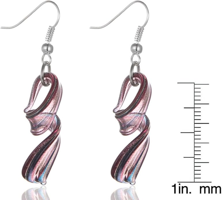 BESHEEK Handmade Murano Inspired Gorgeous Artist Made Pink Purple Blue Twist Glass Dangle Earrings | Handcrafted Blown Hypoallergenic Artisan Lampwork Italian Style Jewelry