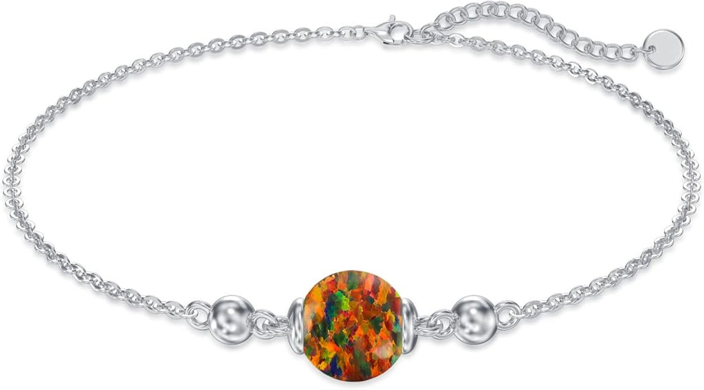 Opal Anklet/Bracelets for Women, S925 Sterling Silver Adjustable Foot Beaded Round Charm Ankle Bracelet Anklets Jewelry Anniversary Birthday Gifts for Women-1