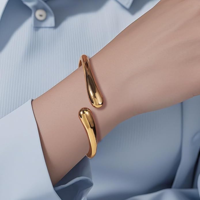 Gold Chunky Bangle Bracelet for Women Adjustable Twist Cuff Design Tarnish-proof Stackable Jewelry Gift