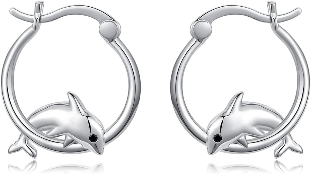 JUSTKIDSTOY Hypoallergenic Panda/Unicorn/Hummingbird/Dolphin Hoop Earrings for Women 925 Sterling Silver Animal Huggie Hoop Earrings Jewelry Gifts for Sensitive Ears