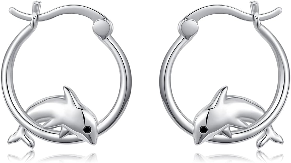 JUSTKIDSTOY Hypoallergenic Panda/Unicorn/Hummingbird/Dolphin Hoop Earrings for Women 925 Sterling Silver Animal Huggie Hoop Earrings Jewelry Gifts for Sensitive Ears