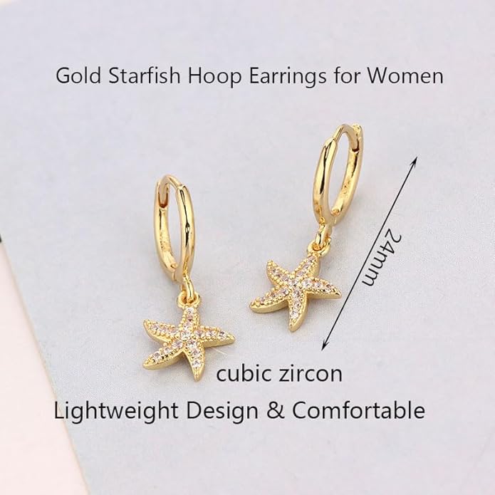 Starfish Earrings for Women Gold Sea Shell Earrings Summer Beach Vacation Outfits for Women