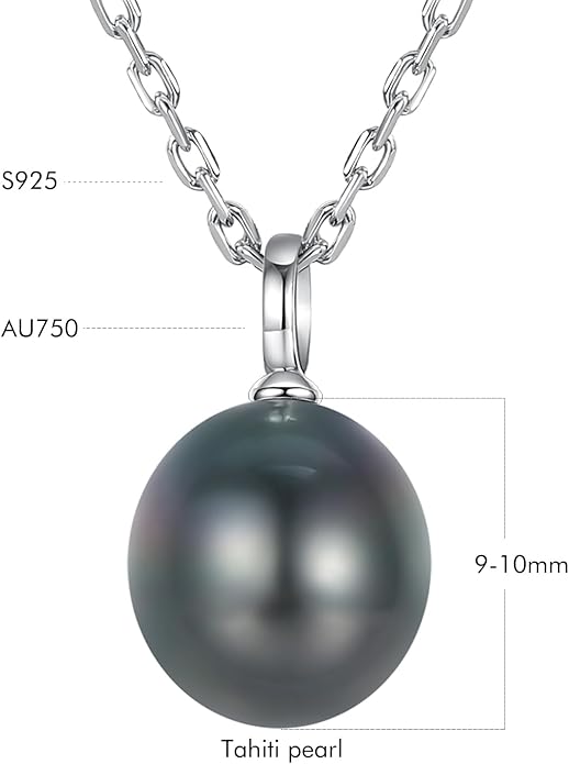 VIKI LYNN Tahitian Black Pearl Necklace for Women 9-10mm Cultured Pearl Pendant 925 Sterling Silver Chain 18K Gold Clasp Christmas Wedding Birthday Anniversary Mothers Day Gifts for Wife Mom Her