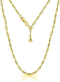 Savlano 925 Sterling Silver Italian Solid 1.5MM Singapore Twist Adjustable Bolo 14-24 Inch Chain Necklace For Women - Made in Italy Comes With a Gift Box