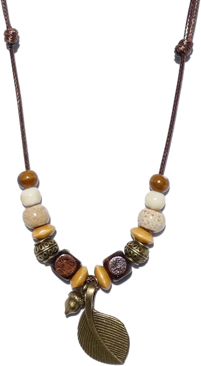 Boho Style Colorful Ceramic Bead Strand Necklace Adjustable Bohemian Jewelry Gift for Women, Fashion Clothing Matching Necklace