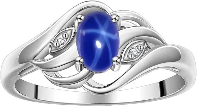 Rylos Ring featuring Classic Style, 6X4MM Birthstone Gemstone, & Diamonds - Elegant Jewelry for Women in Sterling Silver, Sizes 5-10