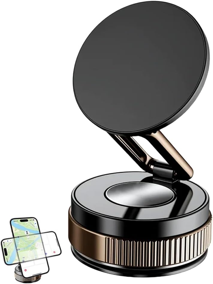 360° Adjustable Vacuum Magnetic Phone Holder, 2025 Strong Suction Portable Magnetic Car Phone Stand,Universal Magnetic Phone Mount for Cars/Gyms/Mirrors/Smooth Surface (Black)