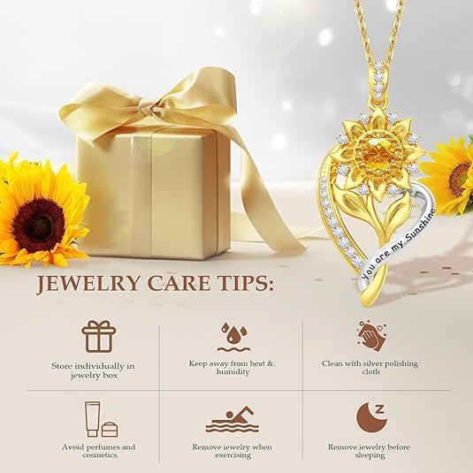 Sunflower Necklaces for Women,18K Gold Plated Heart Pendant Necklace Anniversary Birthday Gifts for Women Wife Gifts for Her You Are My Sunshine Necklace for Women Her Wedding Christmas