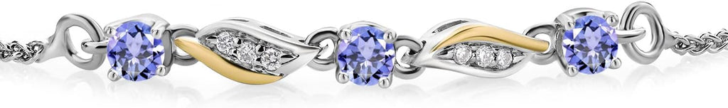 Gem Stone King 3-Stone Adjustable Bracelet for Women | 925 Silver and 10K Yellow Gold | Gemstone Birthstone and Lab Grown Diamond | Round 3MM | Two-Tone Adjustable Tennis Bracelet Up to 9 Inch