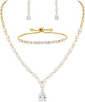 Bridal Wedding Jewelry CZ Set Marquise Teardrop Cubic Zirconia Pendant Necklace and Dangle Earring Bracelet Sets for Women