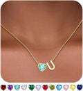 Valentines Day Gifts for Her- Heart Birthstone Initial Necklace for Women Girls,14K Gold Plated Heart Letter A-Z Necklace Birthday Trendy Jewelry Gifts for Women Girls Daughter