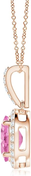 Angara Natural Pink Sapphire Pendant for Women | Vintage Style Oval Pink Sapphire Halo Pendant in 14K Solid Gold/Platinum With 18" Chain | Birthday, Anniversary, Gemstone Jewelry Gift