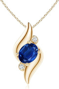 Angara Natural Blue Sapphire Pendant for Women | Shell Style Oval Sapphire and Diamond Pendant in 14K Solid Gold/Silver/Platinum With 18" Chain | September Birthday, Gemstone Jewelry Gift