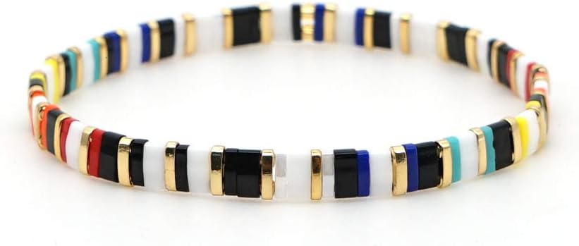 Sonateomber Tila Flat Beaded Stretch Bracelets for Women, Trendy Unique Colorful Square Beads Handmade Stack Bracelet Friendship Accessories Fashion Jewelry Gift
