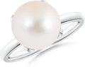Angara Freshwater Pearl Solitaire Ring for Women | Round Freshwater Cultured Pearl Solitaire Ring in 14K Solid Gold/Silver | June Birthday, Anniversary, Gemstone Jewellery Gift