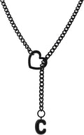 Black Heart Slip Chain Initial Necklaces for Women,Stainless Steel O-Ring Adjustable Lariat Heart Y-Necklace,Punk Gothic Cuban Collar Choker Necklace for women