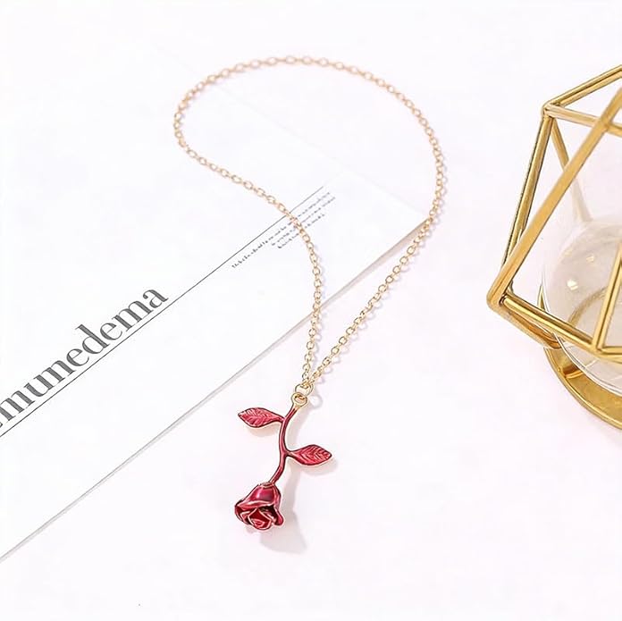 ONLYJUMP Rose Alloy Necklace for Women Heart Pendant Copper Zircon Light Luxury Fashion Jewelry Dainty Romantic Statement Necklace for Daily Wear Ideal Valentine's Day Anniversary Birthday Gift