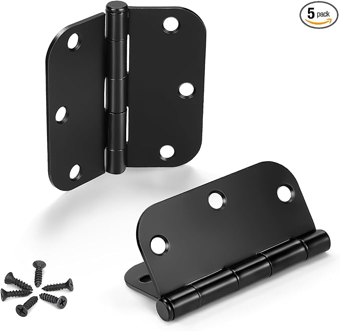 KNOBWELL Door Hinges Matte Black, 3.5" x 3.5" Interior Door Hinges, 5 Pack | by KNOBWELL