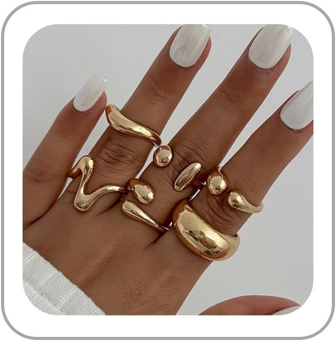Chunky Gold Rings for Women Rhinestone Stackable Knuckle Ring Set Open Adjustable Statement Ring Set Dainty Crown Cross Midi Rings Fashion Jewelry Gift for Women