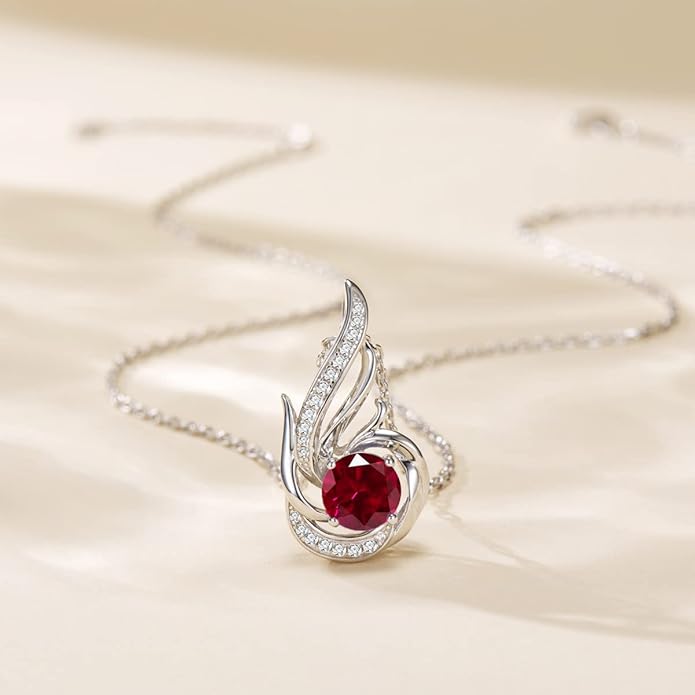 Birthstone Necklace for Women 925 Sterling Silver Phoenix Charm Necklace Birthday Anniversary Christmas Fine Jewelry Gifts for Women Mother Her, Adjustable Chain