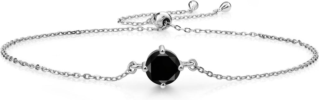 Gem Stone King Gemstone Birthstone Solitaire Bracelet For Women | 925 Sterling Silver | Round 6MM | Gift for Her Women Wife Mom Lady Daughter | Adjustable Bolo Bracelet | Easy-On Easy-Off