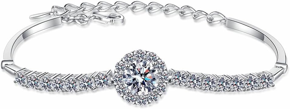 14K White Gold Over S925 Sterling Silver 2.4ct VS1 D-color Round/Square Cut Diamond Adjustable Bracelet for Women, Simple and Stylish Design with Full Shinning Gemstone Encrusted Detail