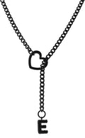 Black Heart Slip Chain Initial Necklaces for Women,Stainless Steel O-Ring Adjustable Lariat Heart Y-Necklace,Punk Gothic Cuban Collar Choker Necklace for women