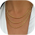 Gold Layered Necklaces for Women, 14K Gold Plated Dainty Gold Chain Choker Necklace Stack, Herringbone Gold Necklaces Set