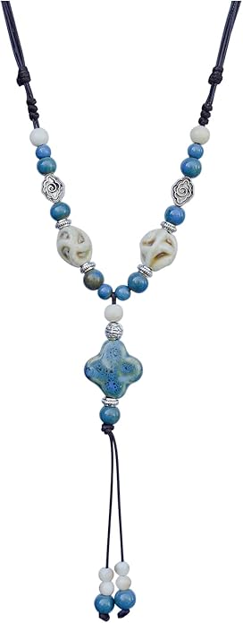 Boho Style Colorful Ceramic Bead Strand Necklace Adjustable Bohemian Jewelry Gift for Women, Fashion Clothing Matching Necklace