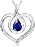 AGVANA Valentines Day Gifts Heart Birthstone Necklace for Women Sterling Silver Genuine or Created Gemstone Forever Love Pendant Necklace Fine Jewelry Anniversary Birthday Gifts for Women Mom Wife