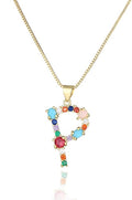 Eben-Ezer 18K Gold Box Chain Choker Initial Necklace Multi-Color Zircon Letter Pendant Script Name Custom Necklace for Women Gift Alphabet 26 A-Z