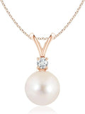 Angara Freshwater Pearl Pendant for Women | Freshwater Pearl V-Bale Pendant in 14K Solid Gold/Platinum With 18" Chain | June Birthday, Anniversary, Gemstone Jewelry Gift