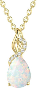 FANCIME 14K Solid Yellow Gold Teardrop Pendant with Diamond Birthstone Necklace Birthday Gifts for Mom Women, Sterling Silver Chain 16" + 2" Extender